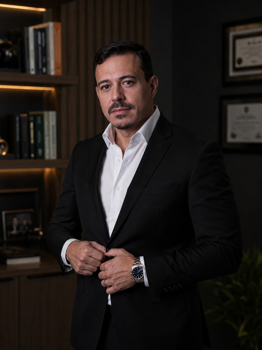 Thiago Rabelo de terno preto em escritório